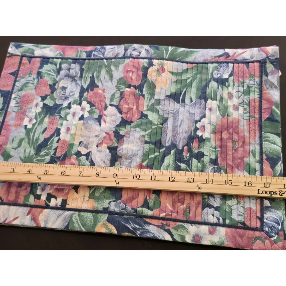 Rare Vintage Floral Strawberry Cottagecore Pleated Table Placemats Set of Four
